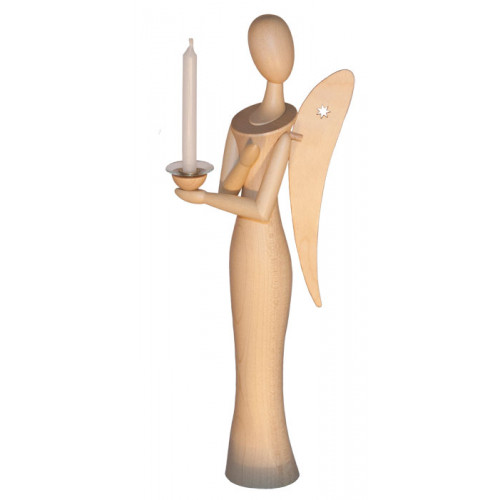 Sternkopf-Engel aus Ahorn, stehend, mit Kerzenhalter